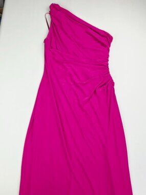 Lauren Ralph Lauren Evening One Shoulder Brooch Fuchsia Sz 12 Womens Gown Dress